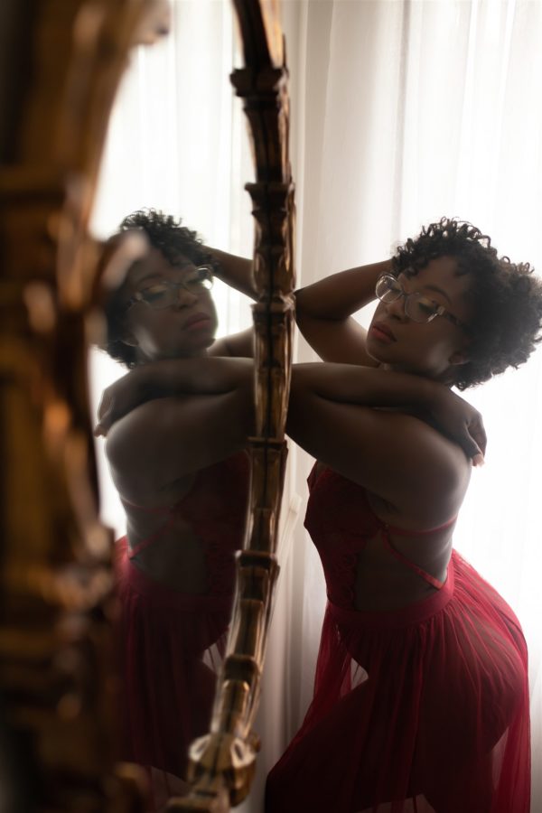beautiful black women in mirror boudoir shoot