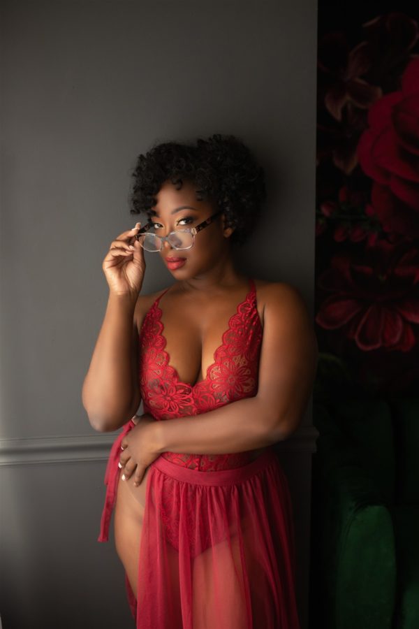 woman with glasses - boudoir shoot in maryland