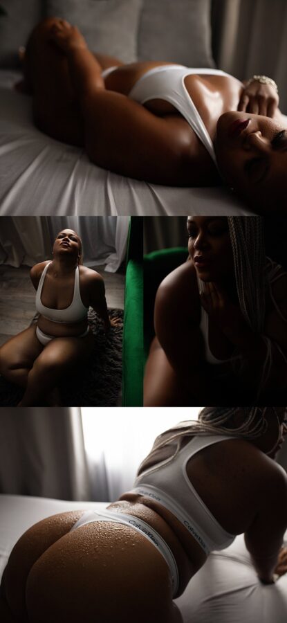 plus size curvy woman for her boudoir shoot celebrating her weight loss journey